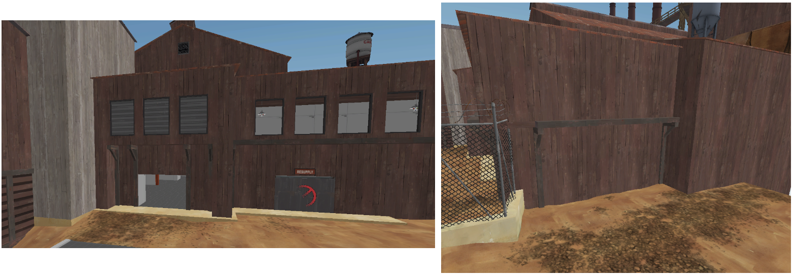 Left: The front entrance of the base. Right: The unused side entrance on the base.